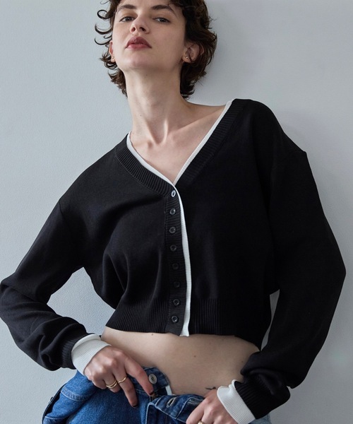 VION(ヴィオン)の「レイヤードニットカーディガン / Layered Knit Cardigan(カーディガン/ボレロ・レディース・ブラウン/ネイビー/ブラック・FREE)」の1枚目の写真