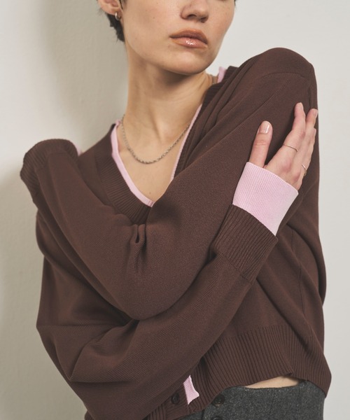 VION(ヴィオン)の「レイヤードニットカーディガン / Layered Knit Cardigan(カーディガン/ボレロ・レディース・ブラウン/ネイビー/ブラック・FREE)」の12枚目の写真