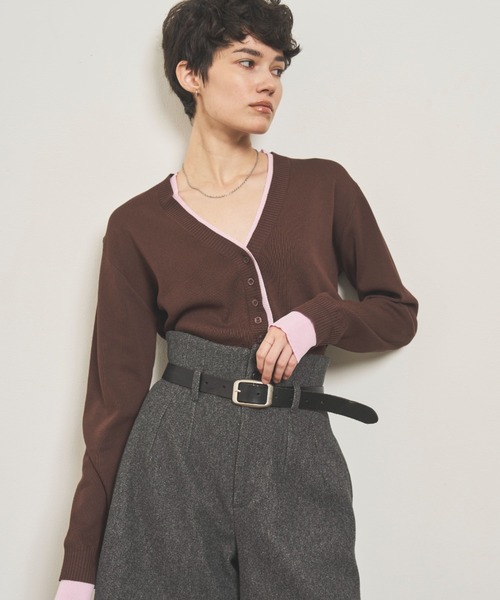 VION(ヴィオン)の「レイヤードニットカーディガン / Layered Knit Cardigan(カーディガン/ボレロ・レディース・ブラウン/ネイビー/ブラック・FREE)」の14枚目の写真