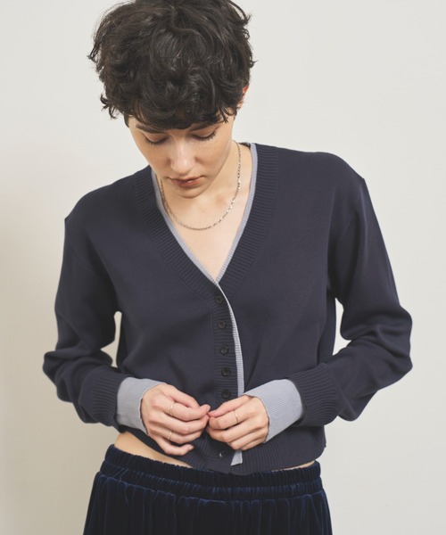 VION(ヴィオン)の「レイヤードニットカーディガン / Layered Knit Cardigan(カーディガン/ボレロ・レディース・ブラウン/ネイビー/ブラック・FREE)」の8枚目の写真
