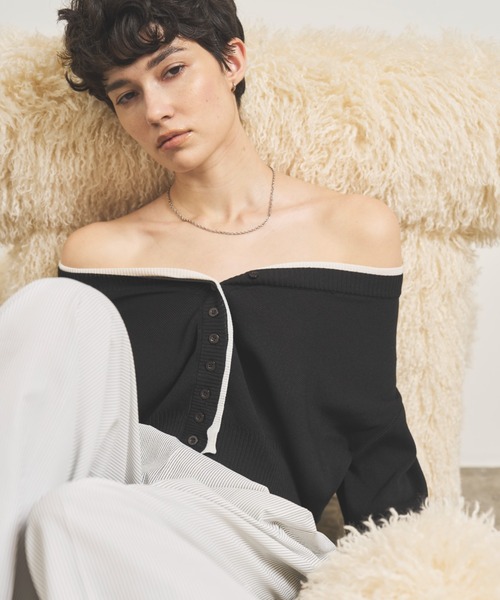 VION(ヴィオン)の「レイヤードニットカーディガン / Layered Knit Cardigan(カーディガン/ボレロ・レディース・ブラウン/ネイビー/ブラック・FREE)」の16枚目の写真