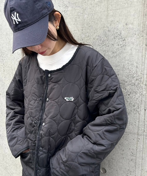 セール】裏ボアで暖かい！【THE FOX】ノーカラー裏ボアキルティング