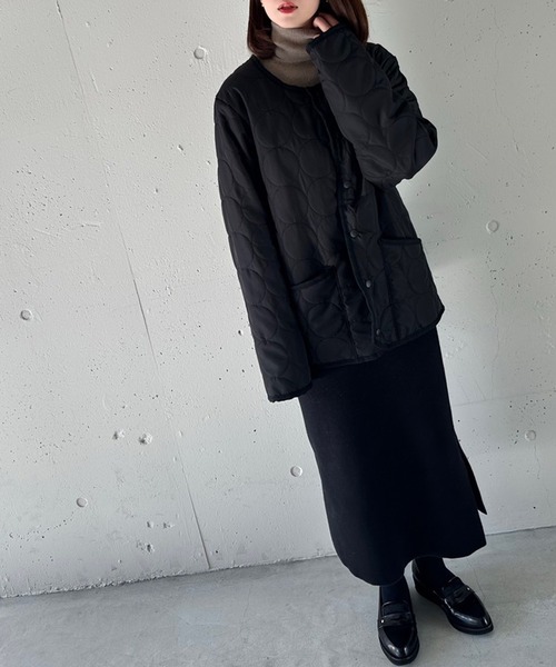 セール】裏ボアで暖かい！【THE FOX】ノーカラー裏ボアキルティング