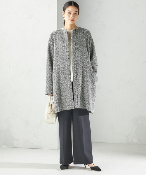 SHIPS（シップス）の「スパンコール ヘリンボーン ノーカラー コート（ノーカラーコート・レディース・ブラック・36/38）」の2枚目の写真