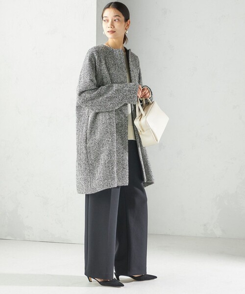 SHIPS（シップス）の「スパンコール ヘリンボーン ノーカラー コート（ノーカラーコート・レディース・ブラック・36/38）」の3枚目の写真