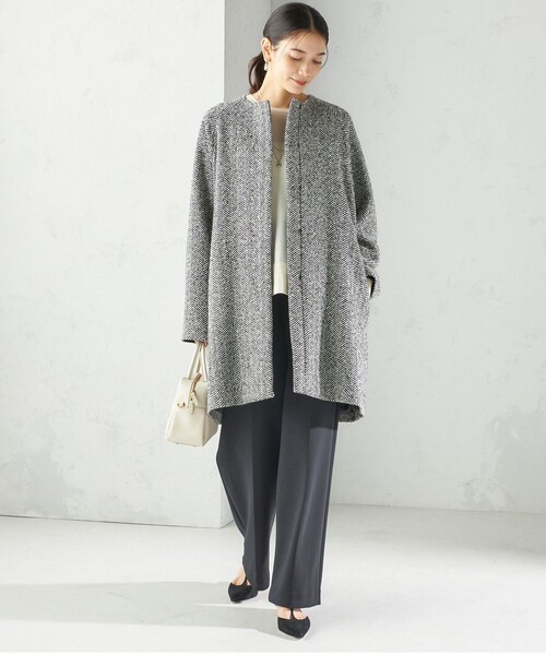 SHIPS（シップス）の「スパンコール ヘリンボーン ノーカラー コート（ノーカラーコート・レディース・ブラック・36/38）」の4枚目の写真