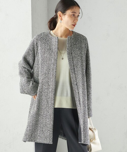 SHIPS（シップス）の「スパンコール ヘリンボーン ノーカラー コート（ノーカラーコート・レディース・ブラック・36/38）」の5枚目の写真