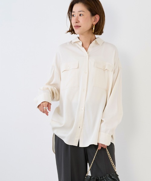 MICA&DEAL（マイカ＆ディール）の「モールスキンミリタリーシャツ（シャツ/ブラウス・レディース・ブラウン/カーキ/オフホワイト・FREE）」の4枚目の写真