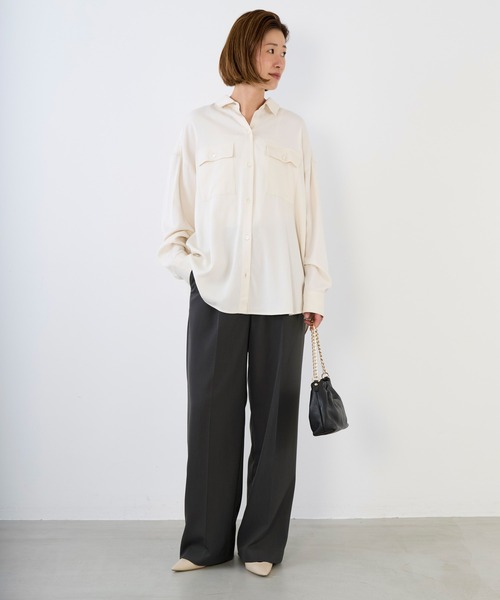 MICA&DEAL（マイカ＆ディール）の「モールスキンミリタリーシャツ（シャツ/ブラウス・レディース・ブラウン/カーキ/オフホワイト・FREE）」の5枚目の写真