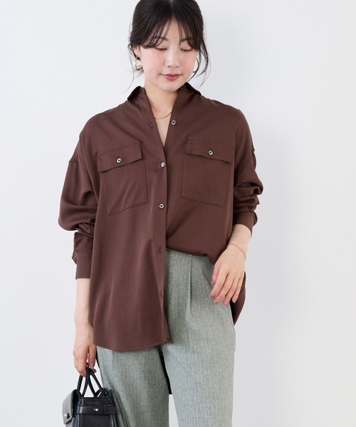 MICA&DEAL（マイカ＆ディール）の「モールスキンミリタリーシャツ（シャツ/ブラウス・レディース・ブラウン/カーキ/オフホワイト・FREE）」の14枚目の写真