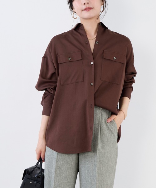MICA&DEAL（マイカ＆ディール）の「モールスキンミリタリーシャツ（シャツ/ブラウス・レディース・ブラウン/カーキ/オフホワイト・FREE）」の15枚目の写真