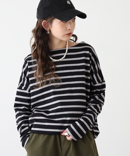 FUNALIVE（ファンアライブ）の「ボーダーボートネックロングスリーブ（Tシャツ/カットソー・レディース・ネイビー×ホワイト/ブラック×グレー/キナリ・F）」の9枚目の写真