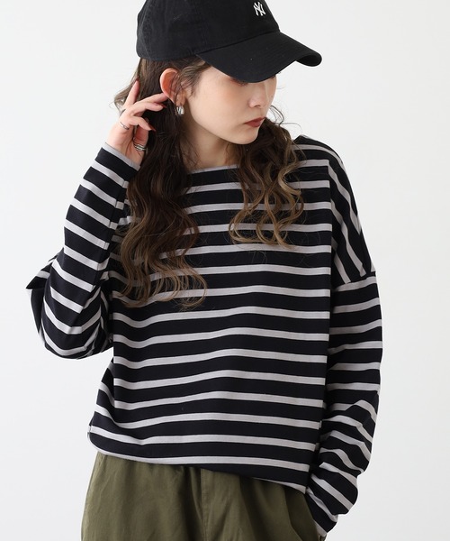 FUNALIVE（ファンアライブ）の「ボーダーボートネックロングスリーブ（Tシャツ/カットソー・レディース・ネイビー×ホワイト/ブラック×グレー/キナリ・F）」の8枚目の写真