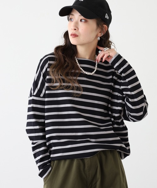 FUNALIVE（ファンアライブ）の「ボーダーボートネックロングスリーブ（Tシャツ/カットソー・レディース・ネイビー×ホワイト/ブラック×グレー/キナリ・F）」の10枚目の写真