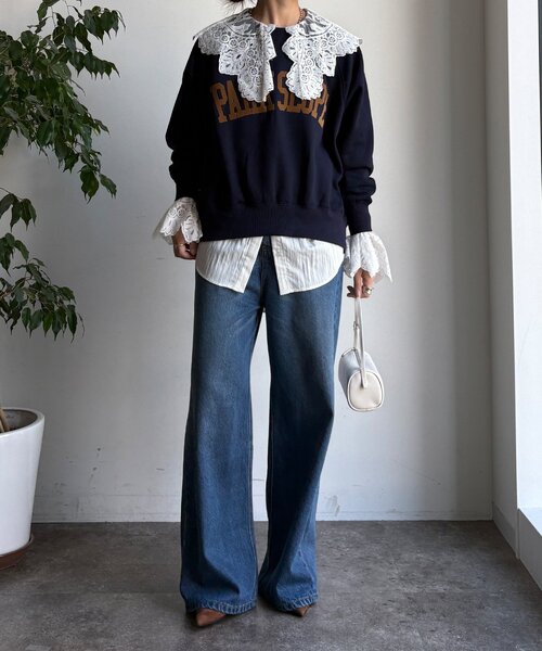 DouDou（ドゥドゥ）の「【WEB限定】ロゴプリントラグランワイドプルオーバー（Tシャツ/カットソー・レディース・グレー/アイボリー/ブラウン/ネイビー・FREE）」の5枚目の写真