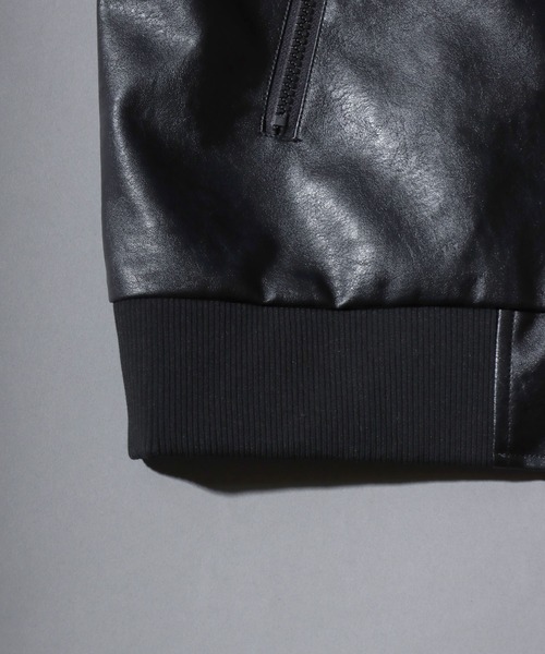 SITRY（シトリー）の「Synthetic Leather Zip Hoodie/フェイクレザー ヴィンテージライク ダブルジップ ブルゾン ジップパーカー フーディー（ブルゾン・メンズ・ブラウン系その他/ブラック/ブラウン・LL/L/M）」の15枚目の写真
