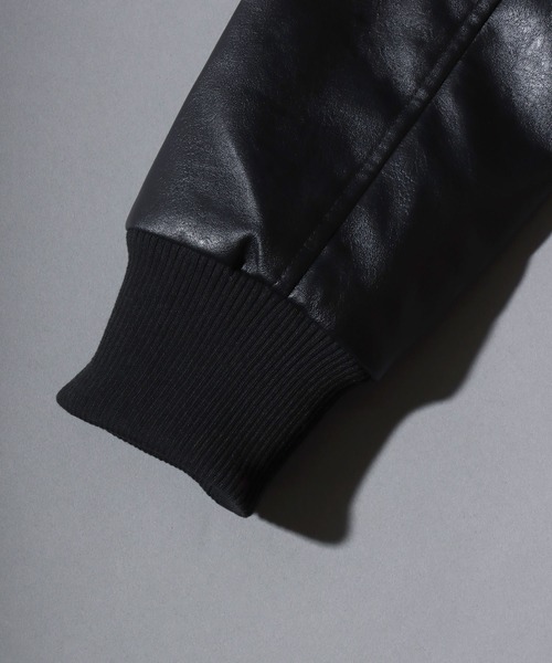 SITRY（シトリー）の「Synthetic Leather Zip Hoodie/フェイクレザー ヴィンテージライク ダブルジップ ブルゾン ジップパーカー フーディー（ブルゾン・メンズ・ブラウン系その他/ブラック/ブラウン・LL/L/M）」の14枚目の写真