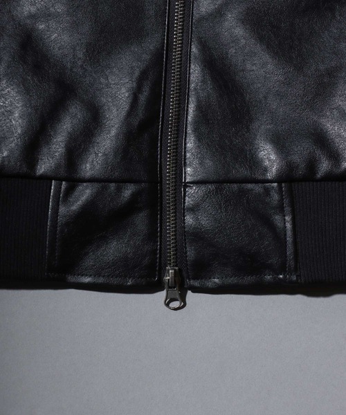 SITRY（シトリー）の「Synthetic Leather Zip Hoodie/フェイクレザー ヴィンテージライク ダブルジップ ブルゾン ジップパーカー フーディー（ブルゾン・メンズ・ブラウン系その他/ブラック/ブラウン・LL/L/M）」の16枚目の写真