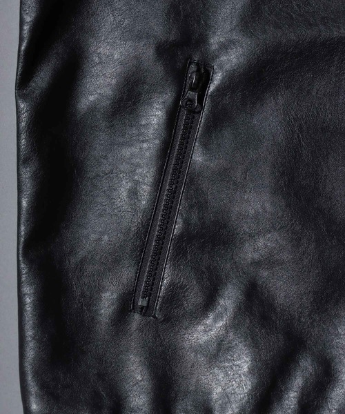 SITRY（シトリー）の「Synthetic Leather Zip Hoodie/フェイクレザー ヴィンテージライク ダブルジップ ブルゾン ジップパーカー フーディー（ブルゾン・メンズ・ブラウン系その他/ブラック/ブラウン・LL/L/M）」の13枚目の写真