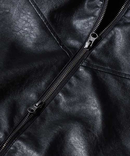 SITRY（シトリー）の「Synthetic Leather Zip Hoodie/フェイクレザー ヴィンテージライク ダブルジップ ブルゾン ジップパーカー フーディー（ブルゾン・メンズ・ブラウン系その他/ブラック/ブラウン・LL/L/M）」の12枚目の写真