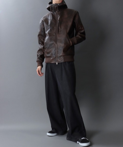 セール】Synthetic Leather Zip Hoodie/フェイクレザー ヴィンテージ