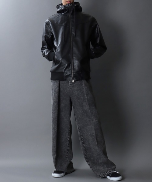 セール】Synthetic Leather Zip Hoodie/フェイクレザー ヴィンテージ