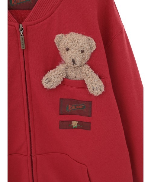 くまモチーフ付き ジップアップカーディガン