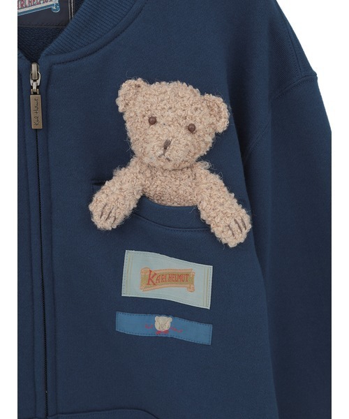 くまページ くまモチーフ付き ジップアップカーディガン