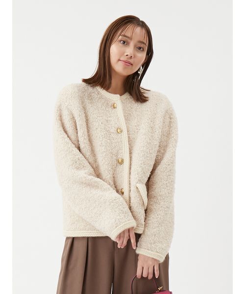 金釦テディラメニットジャケット（ノーカラージャケット）｜Mila Owen