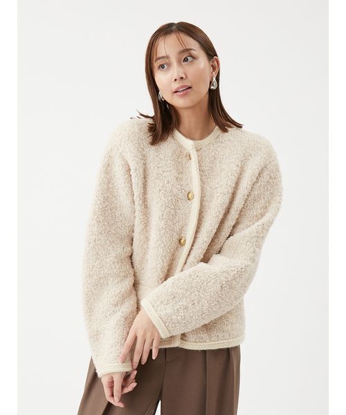 Mila Owen＊今期新作金釦テディラメニットジャケット新品同様 金釦テディラメニットジャケット（ノーカラージャケット）｜Mila Owen