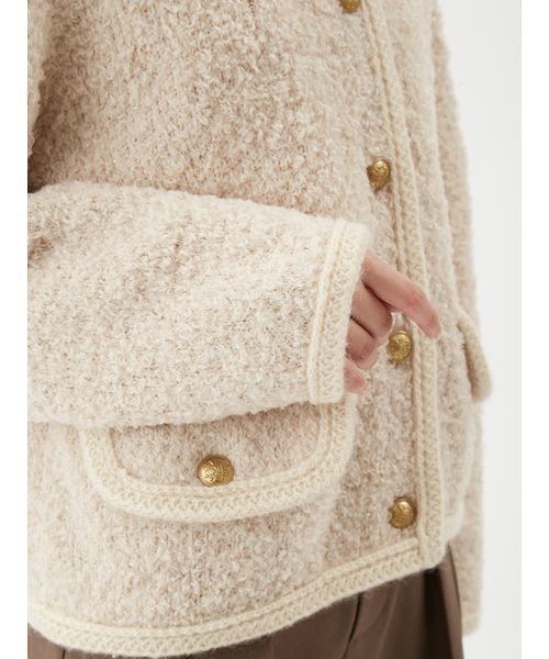 金釦テディラメニットジャケット（ノーカラージャケット）｜Mila Owen