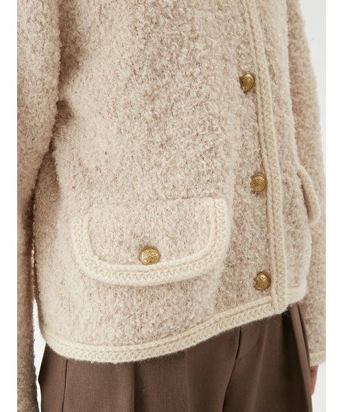 金釦テディラメニットジャケット（ノーカラージャケット）｜Mila Owen