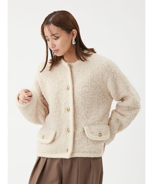 Mila Owen＊今期新作金釦テディラメニットジャケット新品同様 金釦テディラメニットジャケット（ノーカラージャケット）｜Mila Owen