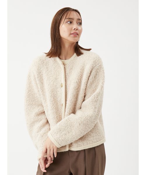 金釦テディラメニットジャケット（ノーカラージャケット）｜Mila Owen