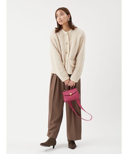 セール】金釦テディラメニットジャケット（ノーカラージャケット