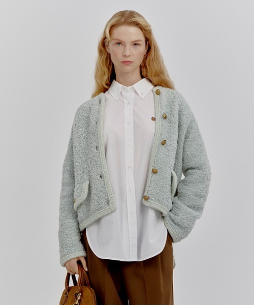 金釦テディラメニットジャケット（ノーカラージャケット）｜Mila Owen