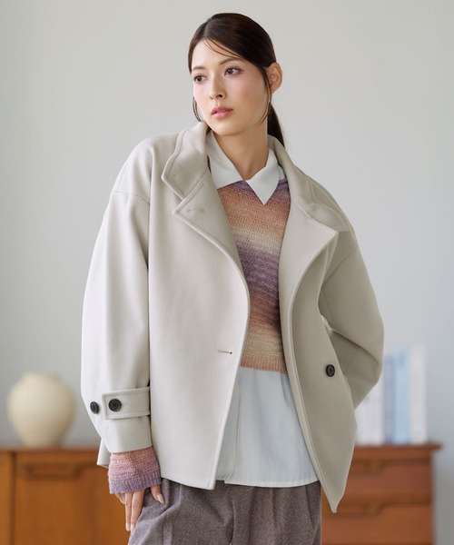 Filomo（フィローモ）の「[Filomo]ウールタッチ スタンドカラー コート ショート丈（その他アウター・レディース・ブラック/アイボリー/グレー/グレー系/モカ・M/L）」の2枚目の写真