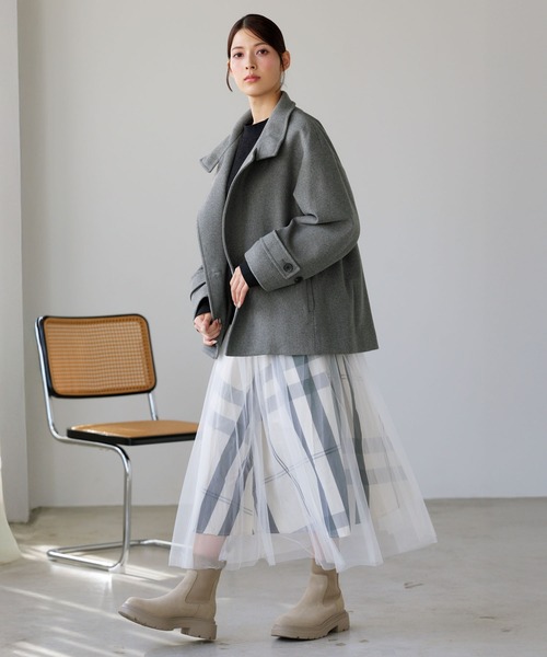 Filomo（フィローモ）の「[Filomo]ウールタッチ スタンドカラー コート ショート丈（その他アウター・レディース・ブラック/アイボリー/グレー/グレー系/モカ・M/L）」の19枚目の写真