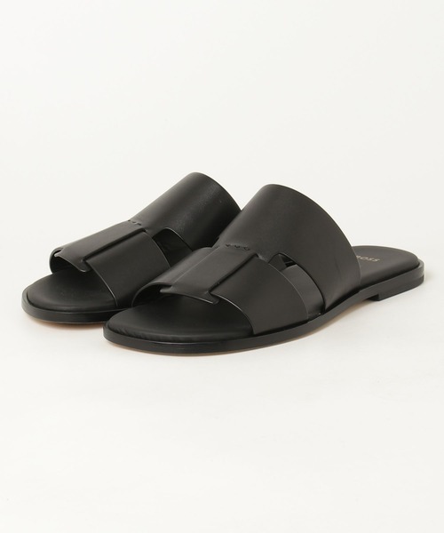 BOSSサンダル　新品　未使用　黒 セール】レザー スライドサンダル カットアウトディテール（サンダル