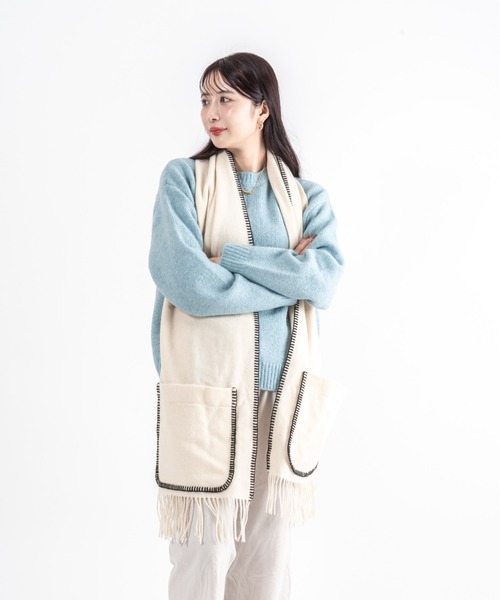 TWEED MILL(ツイードミル)の「【TWEEDMILL】ステッチブランケット ポケット付き ウール 48×190㎝イギリス製(ブランケット・レディース・ライトブラウン/クリーム・FREE)」の16枚目の写真
