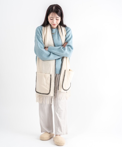 TWEED MILL(ツイードミル)の「【TWEEDMILL】ステッチブランケット ポケット付き ウール 48×190㎝イギリス製(ブランケット・レディース・ライトブラウン/クリーム・FREE)」の19枚目の写真
