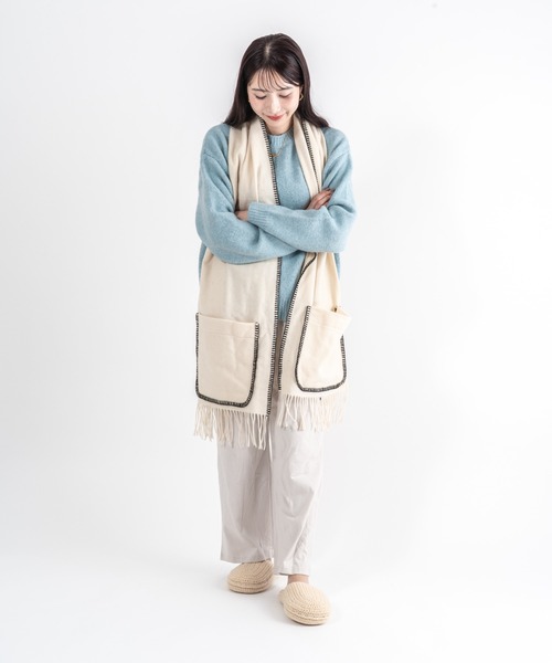 TWEED MILL(ツイードミル)の「【TWEEDMILL】ステッチブランケット ポケット付き ウール 48×190㎝イギリス製(ブランケット・レディース・ライトブラウン/クリーム・FREE)」の20枚目の写真