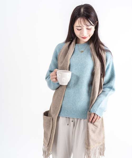 TWEED MILL(ツイードミル)の「【TWEEDMILL】ステッチブランケット ポケット付き ウール 48×190㎝イギリス製(ブランケット・レディース・ライトブラウン/クリーム・FREE)」の4枚目の写真