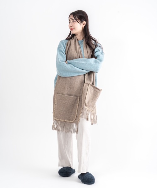 TWEED MILL(ツイードミル)の「【TWEEDMILL】ステッチブランケット ポケット付き ウール 48×190㎝イギリス製(ブランケット・レディース・ライトブラウン/クリーム・FREE)」の11枚目の写真