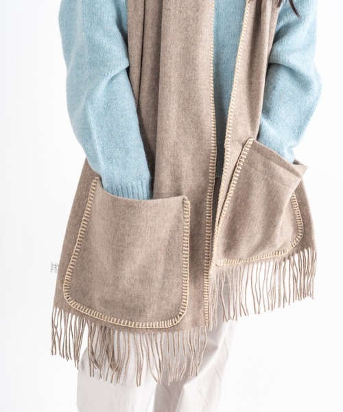 TWEED MILL(ツイードミル)の「【TWEEDMILL】ステッチブランケット ポケット付き ウール 48×190㎝イギリス製(ブランケット・レディース・ライトブラウン/クリーム・FREE)」の8枚目の写真
