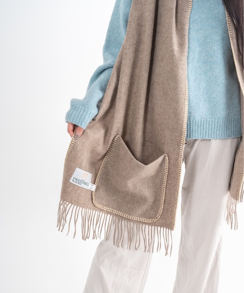 TWEED MILL(ツイードミル)の「【TWEEDMILL】ステッチブランケット ポケット付き ウール 48×190㎝イギリス製(ブランケット・レディース・ライトブラウン/クリーム・FREE)」の9枚目の写真