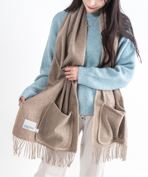 TWEED MILL(ツイードミル)の「【TWEEDMILL】ステッチブランケット ポケット付き ウール 48×190㎝イギリス製(ブランケット・レディース・ライトブラウン/クリーム・FREE)」の10枚目の写真