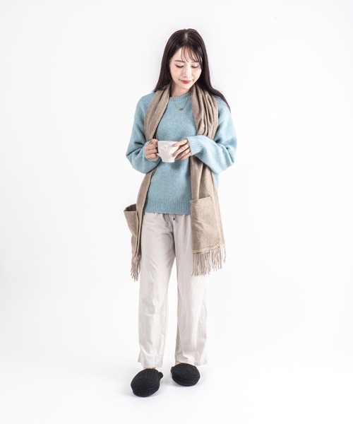 TWEED MILL(ツイードミル)の「【TWEEDMILL】ステッチブランケット ポケット付き ウール 48×190㎝イギリス製(ブランケット・レディース・ライトブラウン/クリーム・FREE)」の12枚目の写真