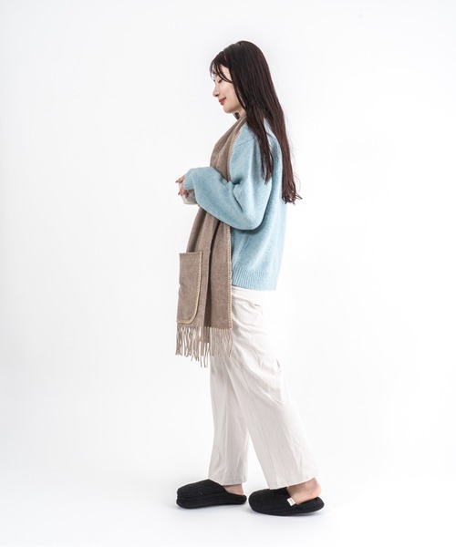 TWEED MILL(ツイードミル)の「【TWEEDMILL】ステッチブランケット ポケット付き ウール 48×190㎝イギリス製(ブランケット・レディース・ライトブラウン/クリーム・FREE)」の13枚目の写真