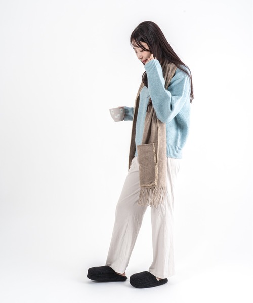 TWEED MILL(ツイードミル)の「【TWEEDMILL】ステッチブランケット ポケット付き ウール 48×190㎝イギリス製(ブランケット・レディース・ライトブラウン/クリーム・FREE)」の14枚目の写真